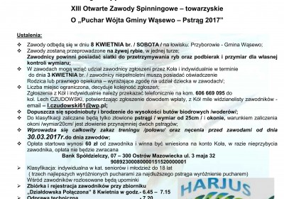 KOMUNIKATY O ZAWODACH SPINNINGOWYCH O PUCHAR WÓJTA GMINY WĂ SEWO - PSTRĂ G 2017_01